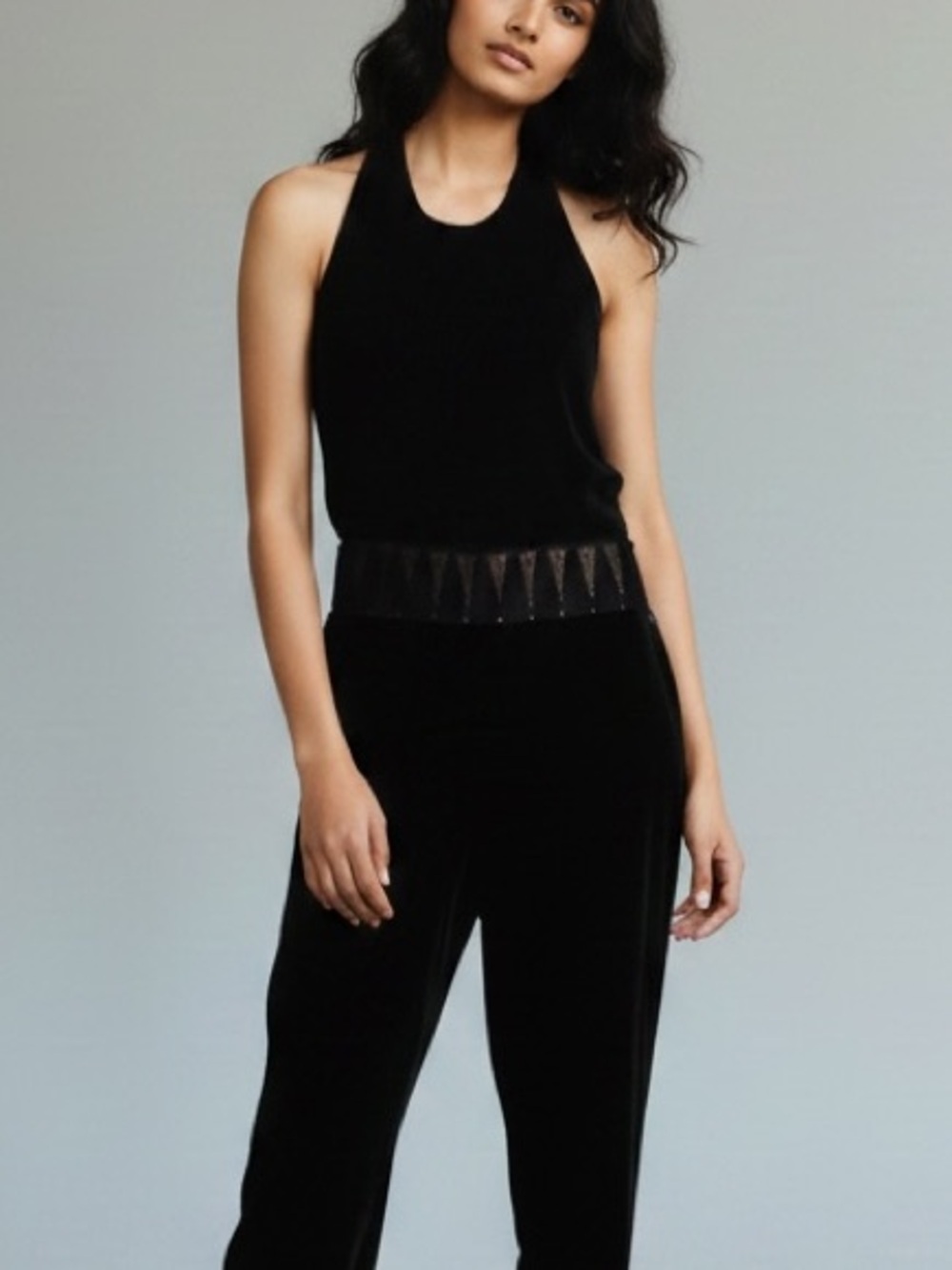 Free People Black Velvet Sleeveless Halter Jumpsuit Size 8 - Picture 4 of 9